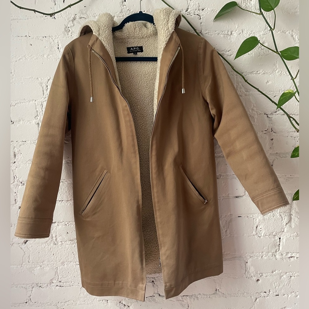 A.P.C. Women's Tan Utility Jacket with Hood& Silver Hardware